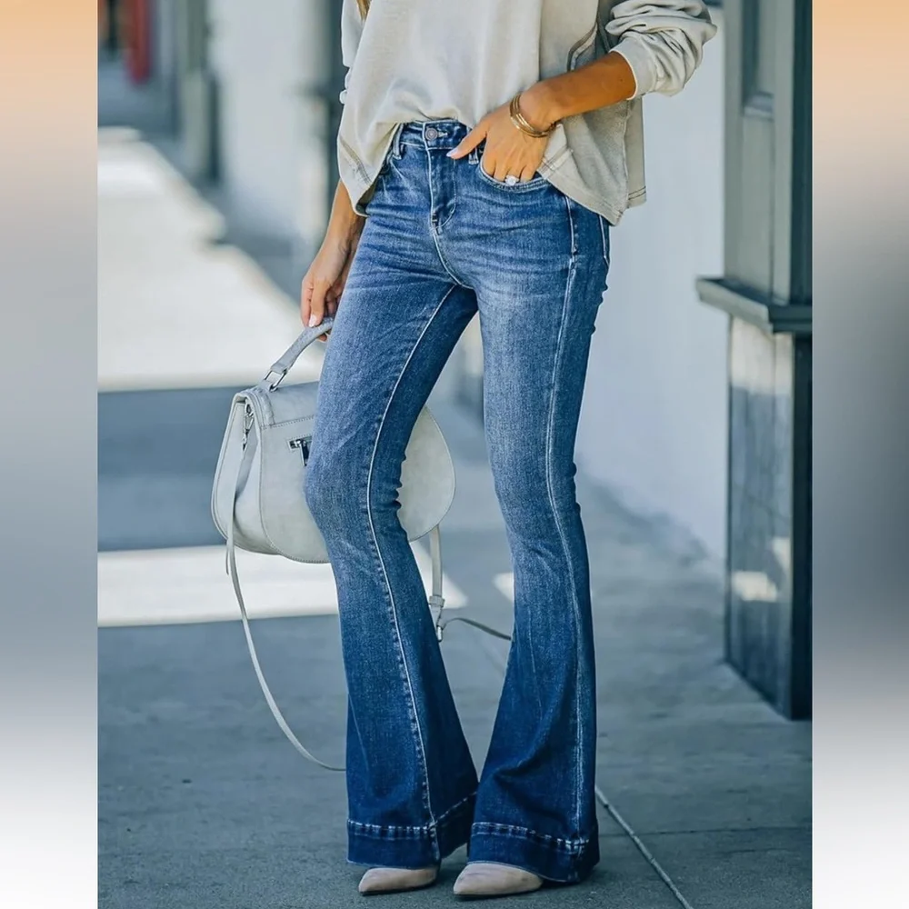 Women's Flare Bell Bottom Jeans - Picture 2 of 8
